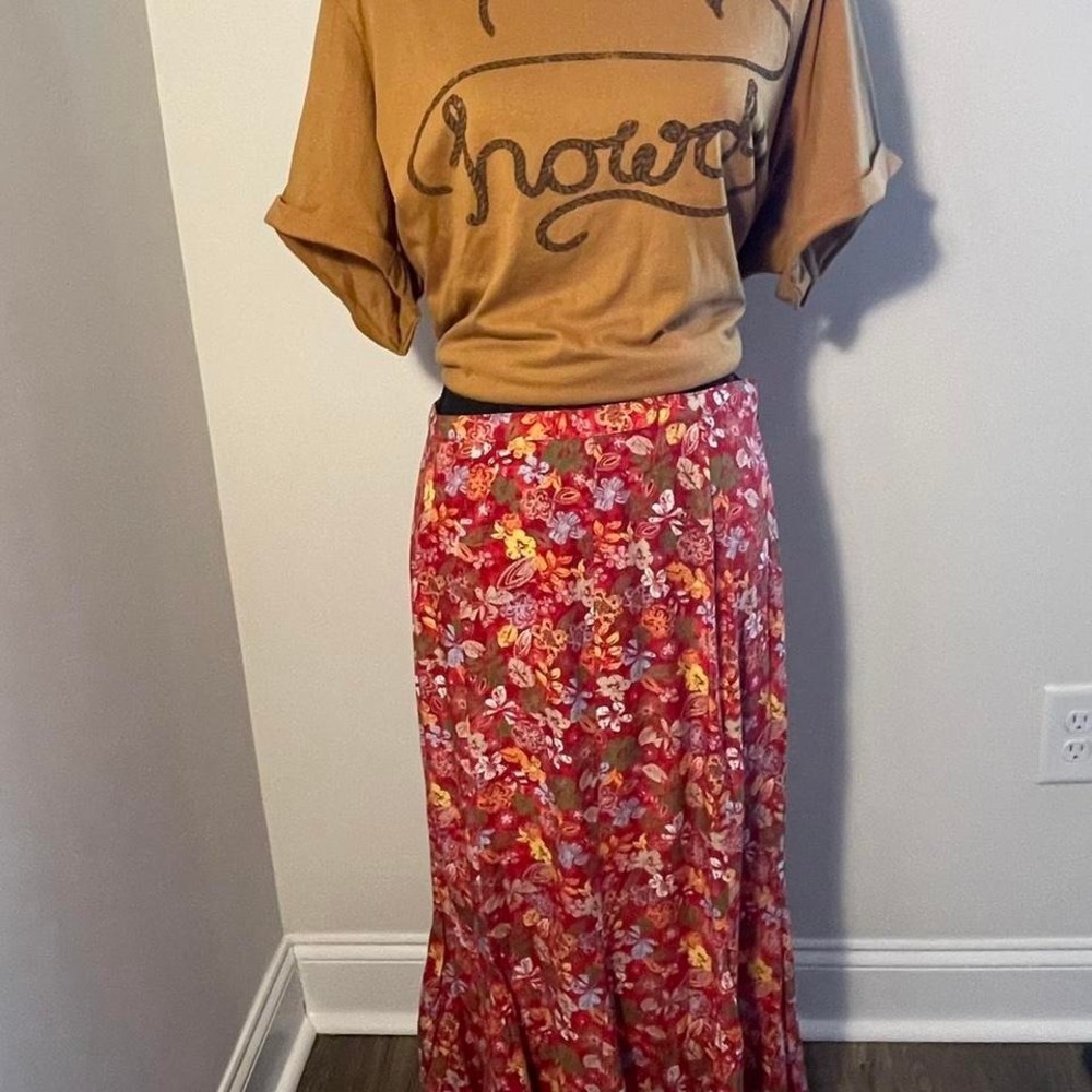 Christopher & Banks Red multicolored floral maxi skirt with straight waistband